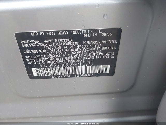 Subaru naturally aspirated u5 2017 JF2SJARC2HH460770 Image 9