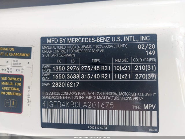 Mercedes-Benz m264 2020 4JGFB4KB0LA201675 Image 9