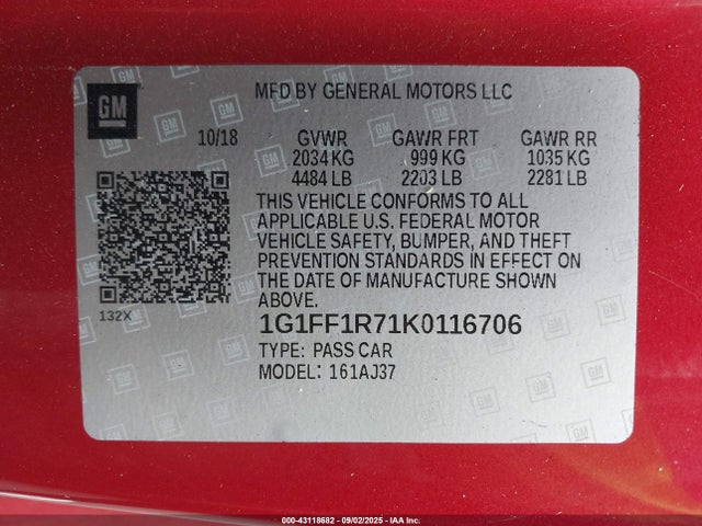 1G1FF1R71K0116706 Chevrolet lt1 - direct injection, afm, variable valve timing, high output, alum