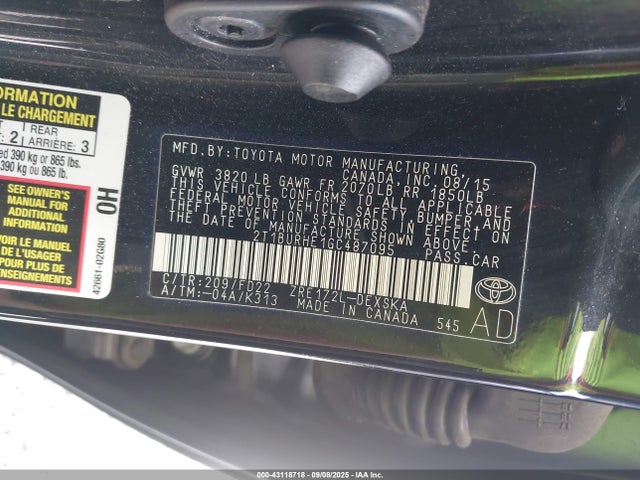 2T1BURHE1GC487095 Toyota 2zr-fe