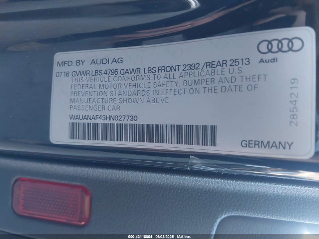 WAUANAF43HN027730 Audi 2017