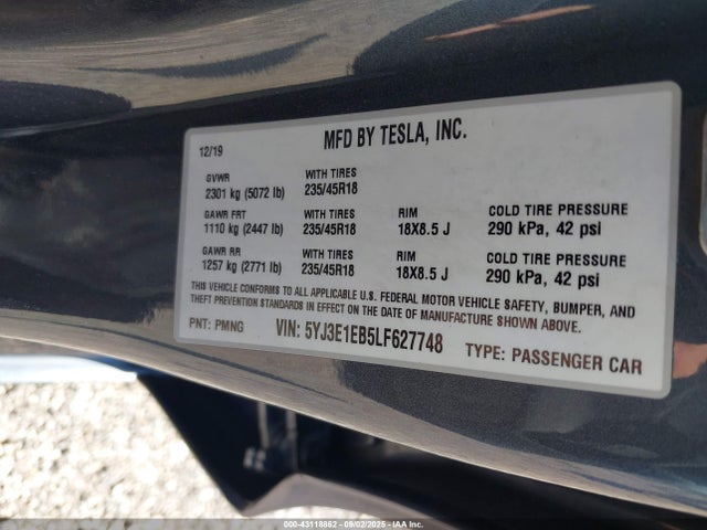 2020 TESLA MODEL 3 5YJ3E1EB5LF627748 Photo 8