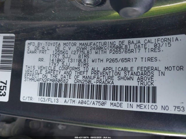 Toyota 1gr-fe 2015 3TMMU4FN2FM080682 Image 9