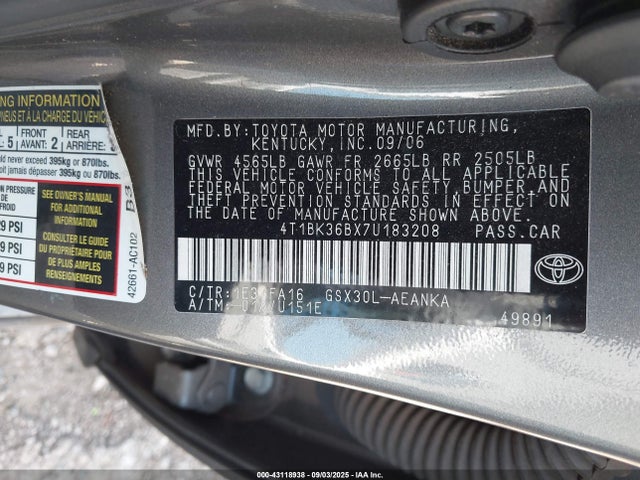 Продаж на аукціоні авто 2007 Toyota Avalon Xl, vin: 4T1BK36BX7U183208, номер лоту: 43118938