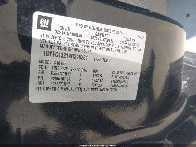 2009 CADILLAC ESCALADE 1GYFC13219R240231 Photo 8