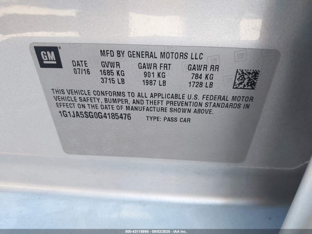 1G1JA5SG0G4185476 Chevrolet lwe - vvt, gme