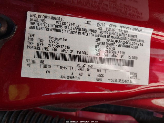 1FADP3K24GL391214 Ford Focus