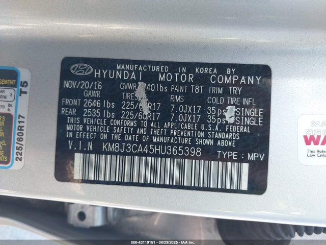 KM8J3CA45HU365398 Hyundai gdi nu