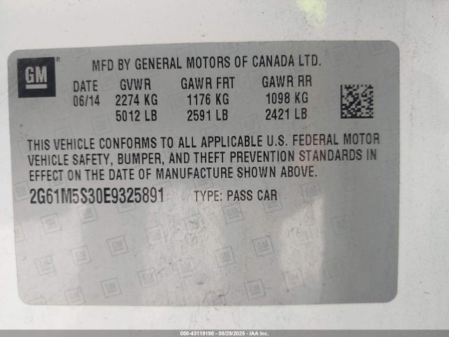 2014 CADILLAC XTS 2G61M5S30E9325891 Photo 8