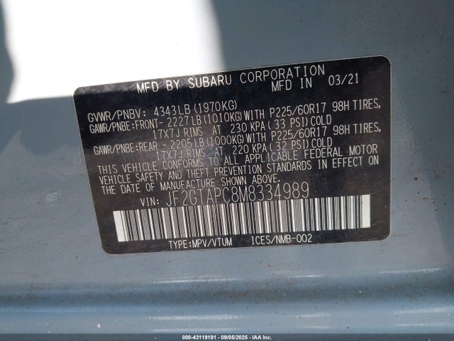 Subaru na 2021 JF2GTAPC8M8334989 Image 9