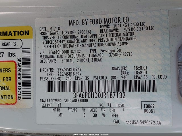 3FA6P0HD0JR187132 Ford 2018