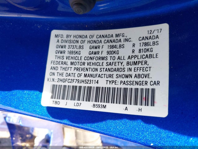2HGFC2F79JH523114 Honda k20c2