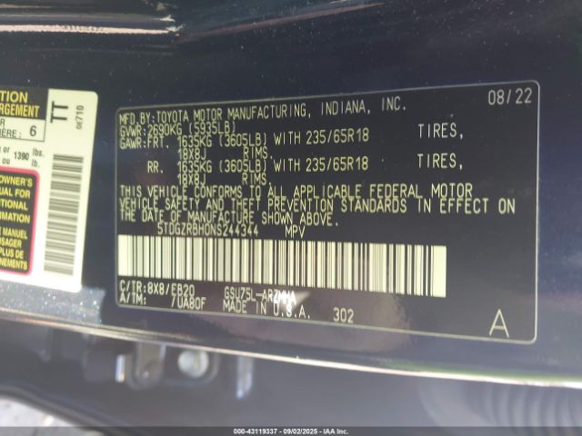 2022 TOYOTA HIGHLANDER 5TDGZRBH0NS244344 Photo 8