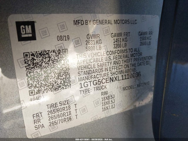 1GTG5CENXL1110686 GMC lgz - direct injection, variable valve timing, alum, var2, gen 2