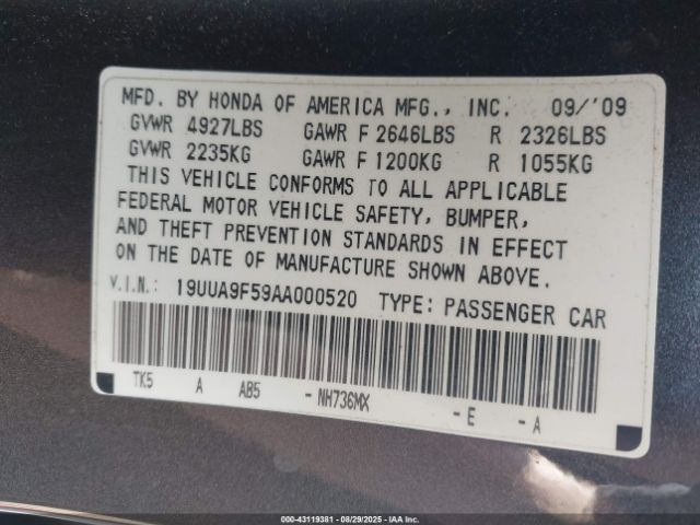 2010 ACURA TL 19UUA9F59AA000520 Photo 8