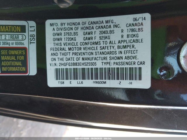 2HGFG3B83EH525505 Honda r18z1