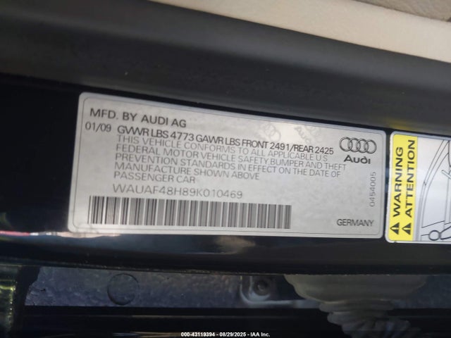 2009 AUDI A4 WAUAF48H89K010469 Photo 8