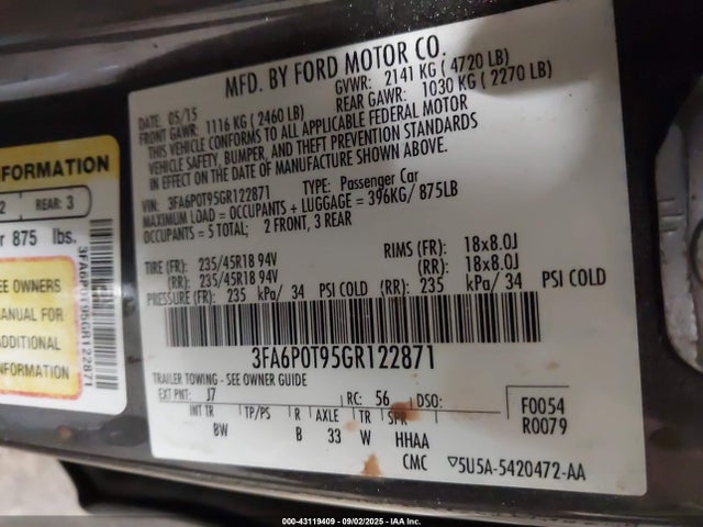 Ford 2016 2016 3FA6P0T95GR122871 Image 9
