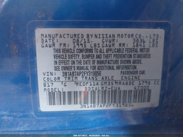 3N1AB7AP2FY319856 Nissan Sentra