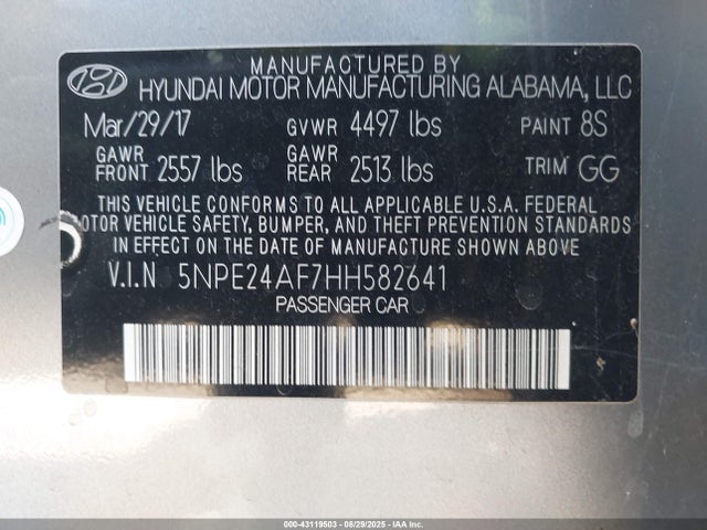 Hyundai Sonata 2017 5NPE24AF7HH582641 Image 9