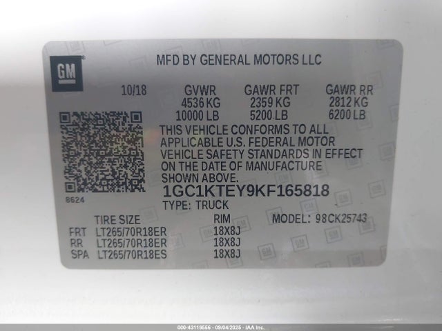 1GC1KTEY9KF165818 Chevrolet l5p - direct injection, duramax, gen 5, var 1
