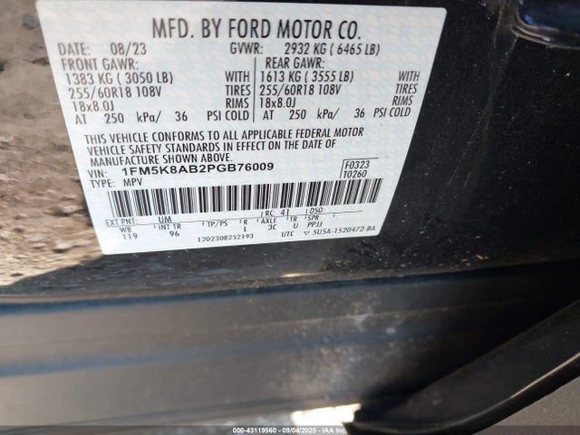 Ford ti-vct 2023 1FM5K8AB2PGB76009 Image 9