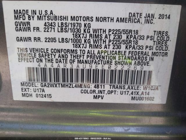 2014 MITSUBISHI OUTLANDER SPORT 4A4AR3AU9EE022269 Photo 8