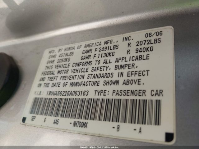 2006 ACURA TL 19UUA66226A063163 Photo 8