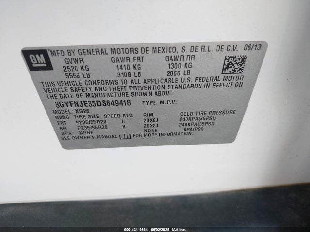 2013 CADILLAC SRX 3GYFNJE35DS649418 Photo 8