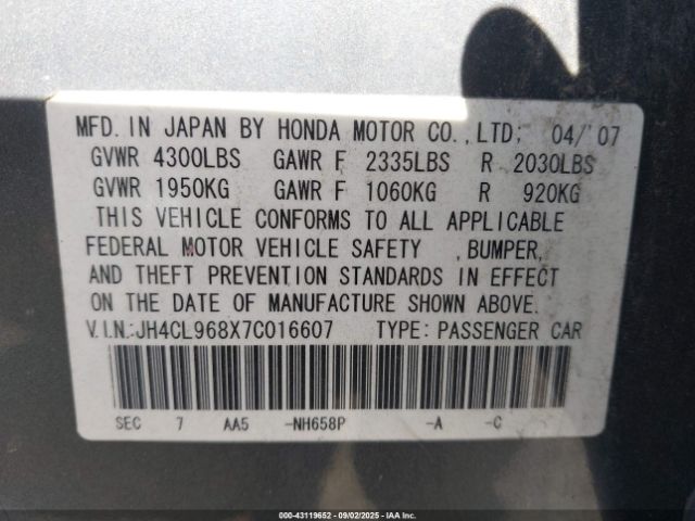 2007 ACURA TSX JH4CL968X7C016607 Photo 8