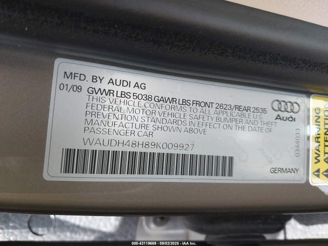 2009 AUDI A4 WAUDH48H89K009927 Photo 8