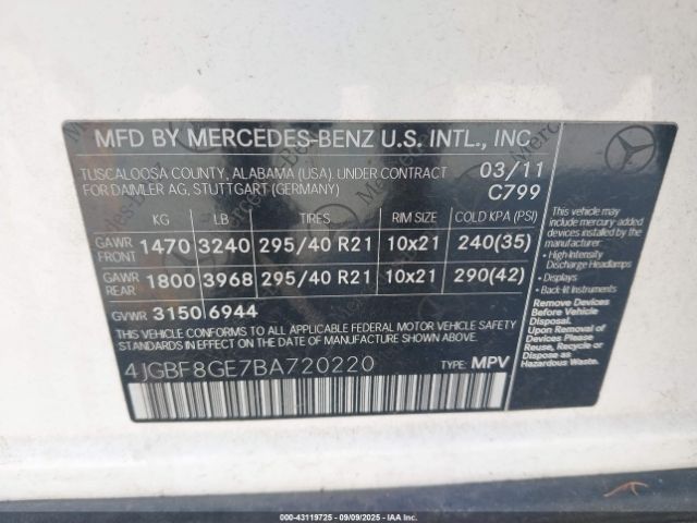 2011 MERCEDES-BENZ GL 550 4JGBF8GE7BA720220 Photo 8
