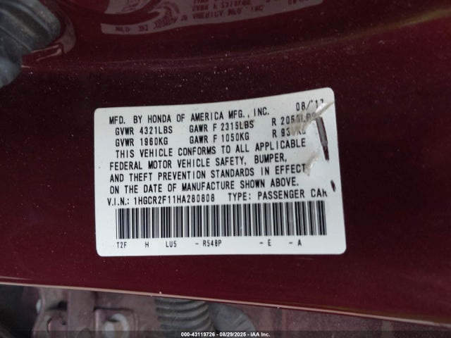 1HGCR2F11HA280808 Honda Accord Sport Se
