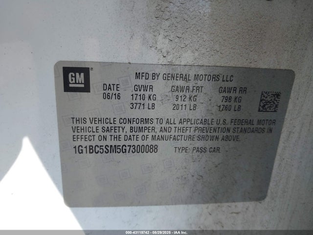 1G1BC5SM5G7300088 Chevrolet le2 - di: direct injection, alum, vvt, gen i, gmna