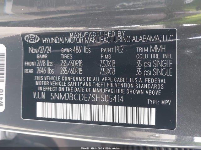 5NMJBCDE7SH505414 Hyundai gdi theta iii
