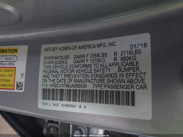 1HGCV1F96JA095834 Honda l15be