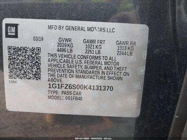 Chevrolet 2019 2019 1G1FZ6S00K4131370 Image 9