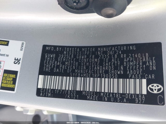 Toyota m20a-fks 2024 5YFB4MDE1RP190050 Image 9