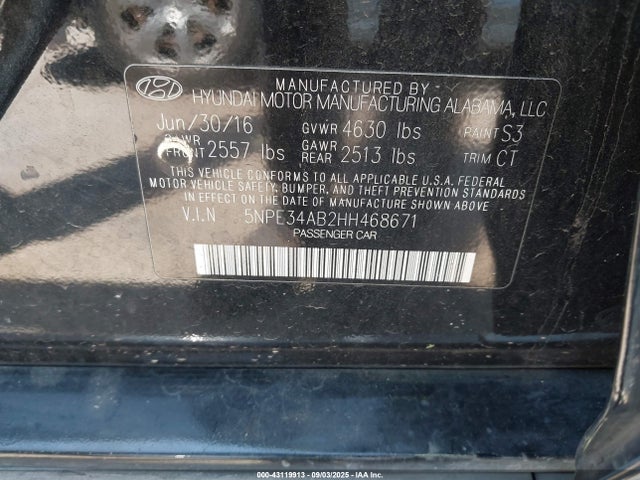 Hyundai Sonata 2017 5NPE34AB2HH468671 Image 9