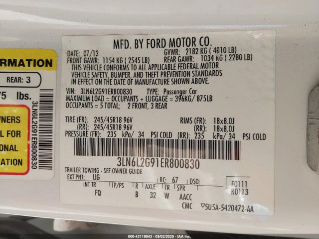 Lincoln MKZ 2014 3LN6L2G91ER800830 Image 9