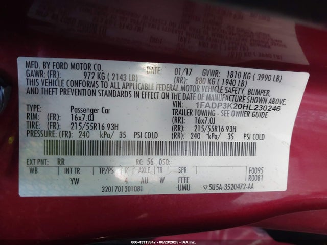 Ford 2.0l gdi 2017 1FADP3K20HL230246 Image 9