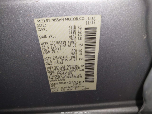 5N1AZ2MG4FN285189 Nissan Murano