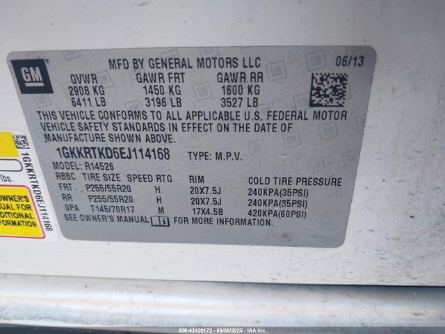 1GKKRTKD6EJ114168 GMC llt