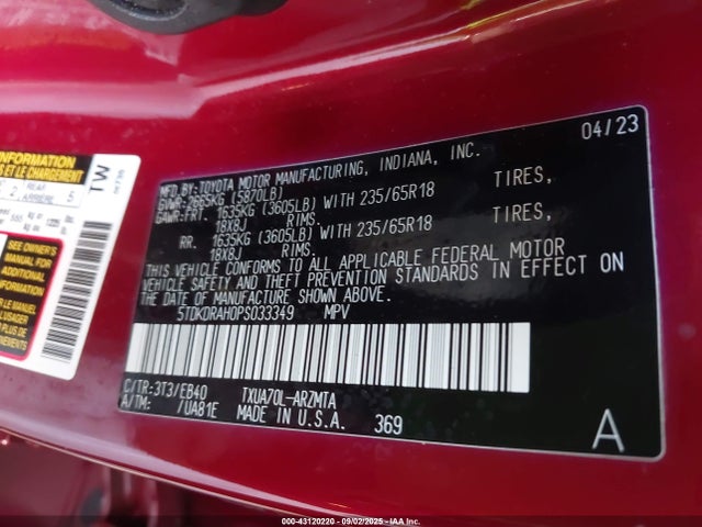 Toyota Highlander Xle 2023 5TDKDRAH0PS033349 Image 9