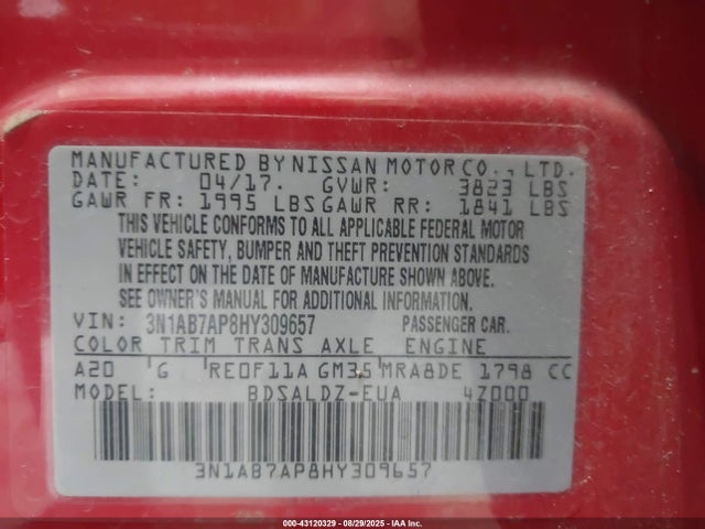 Nissan Sentra 2017 3N1AB7AP8HY309657 Image 9