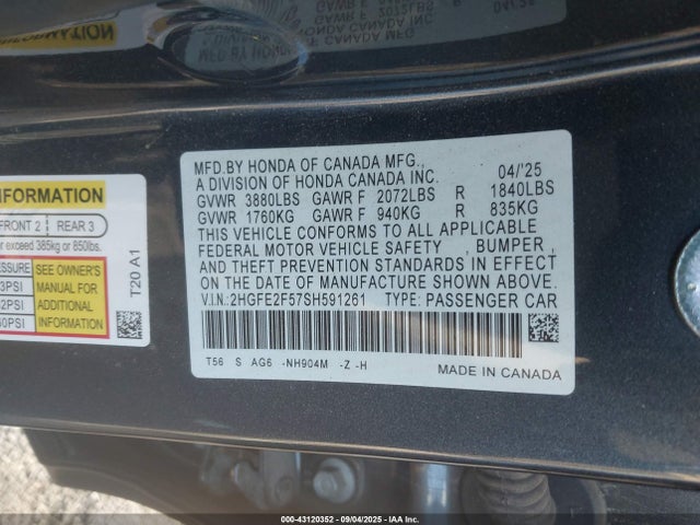 Honda k20c9 2025 2HGFE2F57SH591261 Image 9