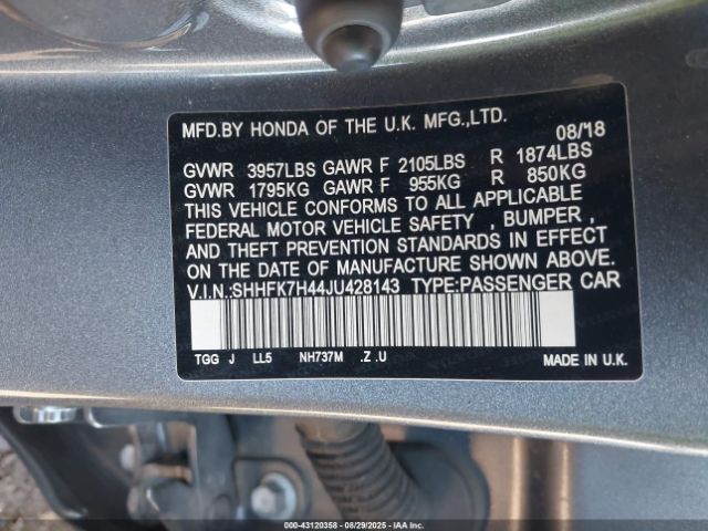 2018 HONDA CIVIC SHHFK7H44JU428143 Photo 8