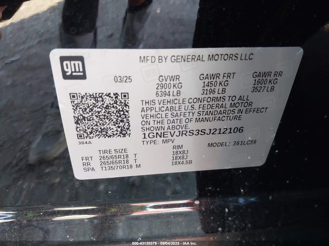 1GNEVJRS3SJ212106 Chevrolet lk0