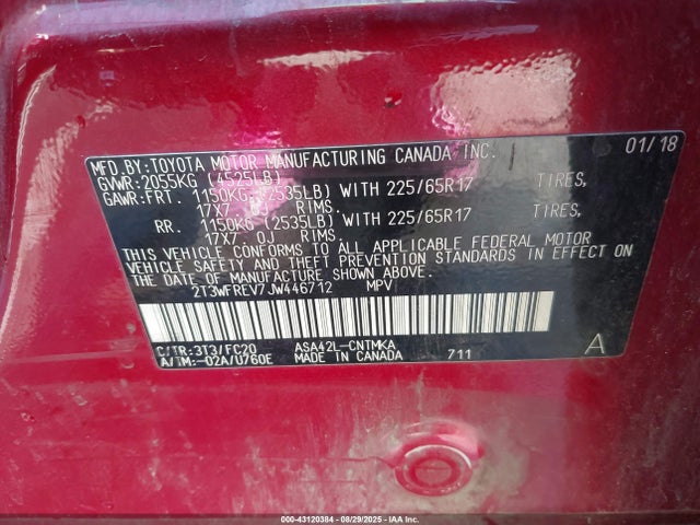 2T3WFREV7JW446712 Toyota 2ar-fe