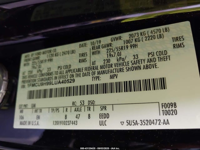 Ford gtdi, 240ps 2020 1FMCU9H99LUA40529 Image 9